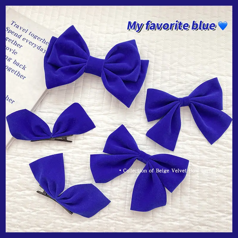 

Klein blue velvet bow hairpin female side bangs hairpin autumn and winter top clip high-end clip hair accessory B61