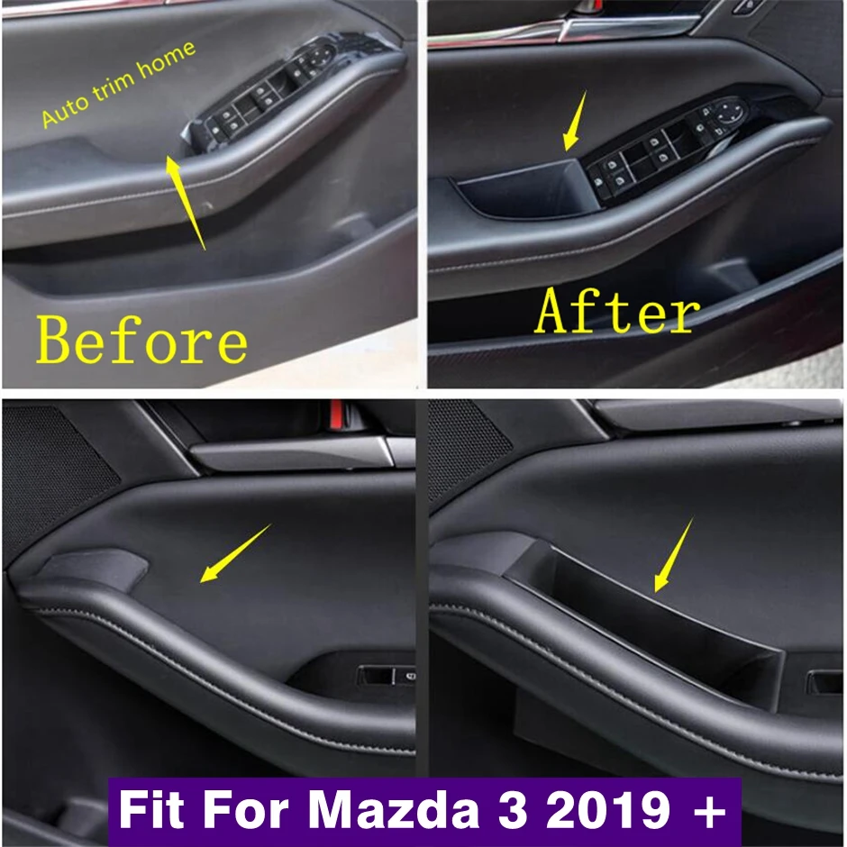 

Inner Front Door Handle Armrests Storage Multifunction Box Tray Holder Cover Black Kit Fit For Mazda 3 2019 2020 Car Accessories