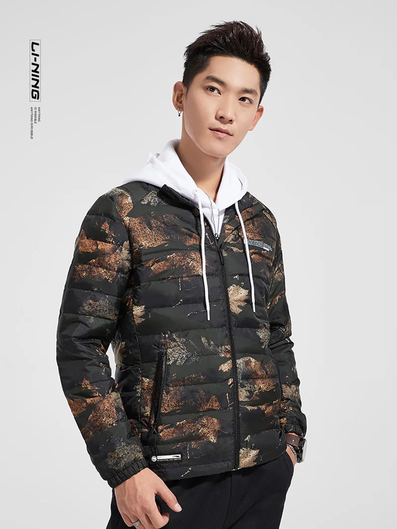 Li-Ning, мужское баскетбольное пальто BAD FIVE, короткое, теплое, приталенное, серое, с подкладкой из утиного пуха, спортивное пальто AYMN017 MWY305