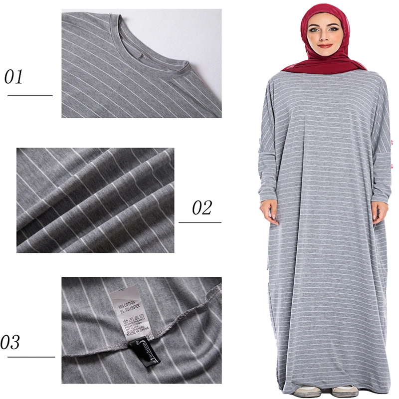 Скромная модная Макси одежда в полоску Турция Исламская рукав летучая мышь