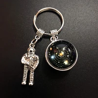 fashion astronaut solar system planet moon phase image keychain galaxy double side glass ball keyring