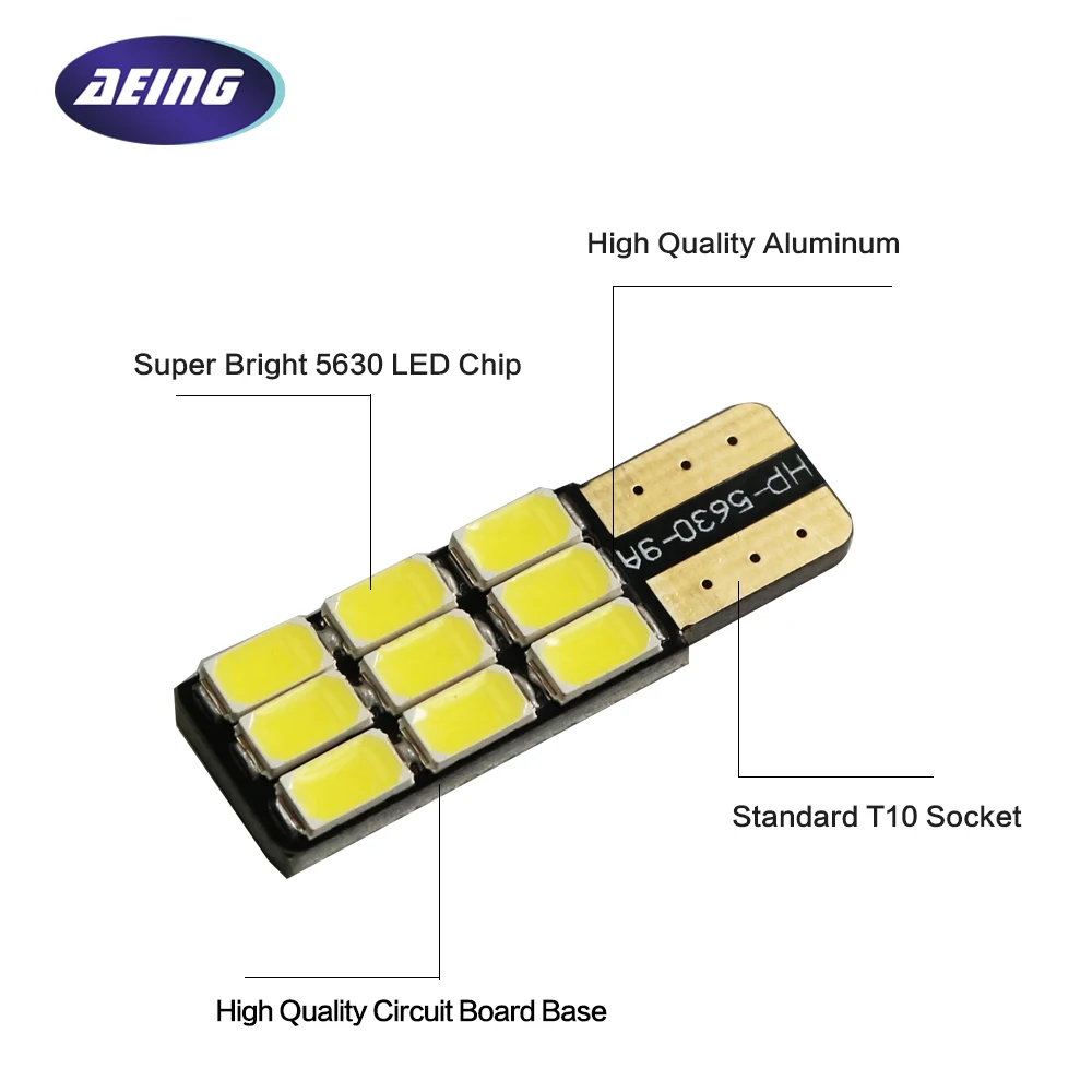 AEING 1 * Car T10 W5W 186 194 светодиодный белый светильник без OBC Canbus ошибок 9SMD боковой