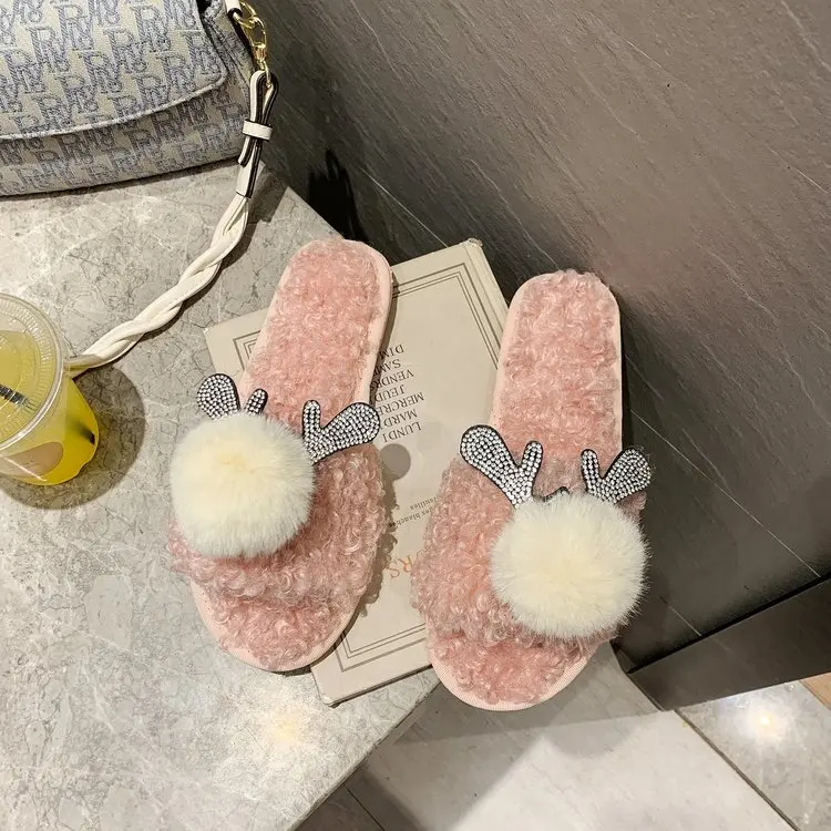 New Home Cute Warm Cotton Slippers Ladies Autumn and Winter Comfortable Slippers Furry Slippers Women Fashion Women's Shoes