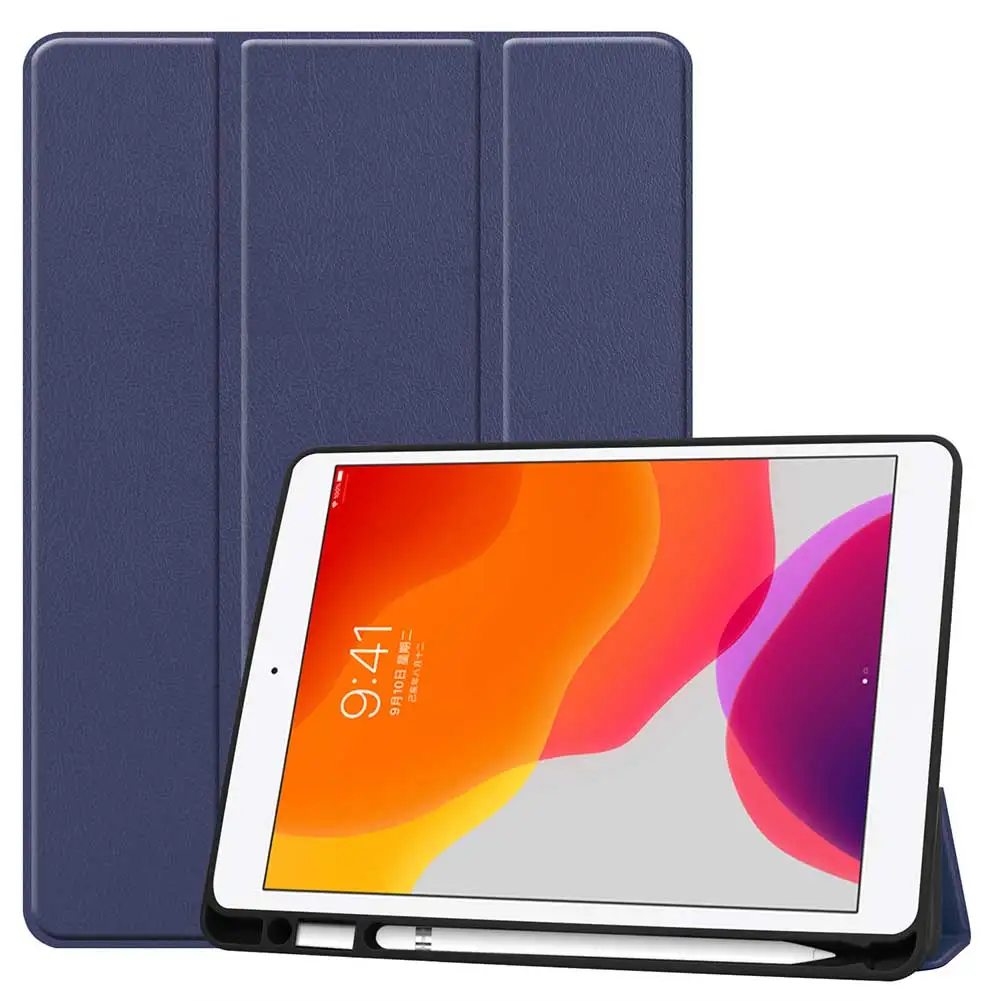 Dark blue Трехслойный кожаный Флип Стенд кожаный чехол для iPad 10,2 iPad 7th Gen A2197 A2198 A2200 чехол противоударный чехол с авто режимом включения и выключения Смарт Обложка - Цвет: Dark blue