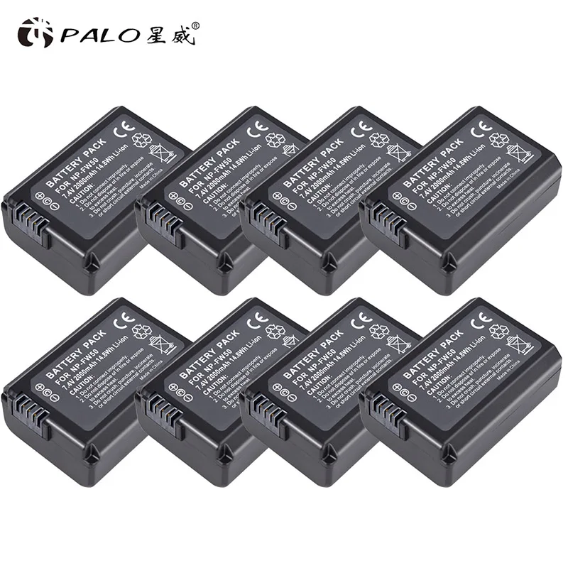 8pcs battery Palo 8 шт. 2000 мА/ч, NP-FW50 NP FW50 NPFW50 Батарея аккумуляторная батарея для sony Alpha a6500 a6300 a7 7R a7R a7RII a7II NEX-3 NEX-3N NEX-5 - Цвет: 8pcs battery
