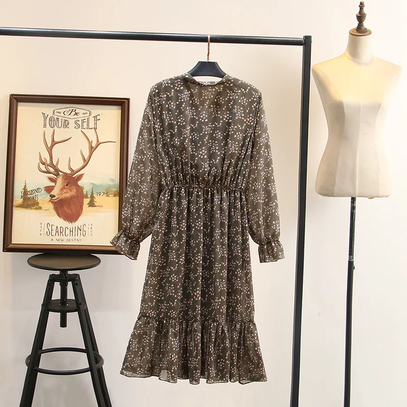 Женское весеннее платье женское шифоновое цельное с цветочным принтом размера