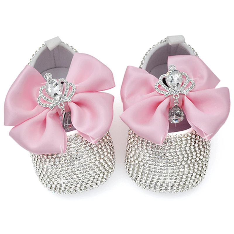 

2021 Dollbling Girls Pink Crown Ballerina Baptism Shoes Infant Dazzling Shoes Dress Handmade Mommy Daughter Outfit Bling Chupete