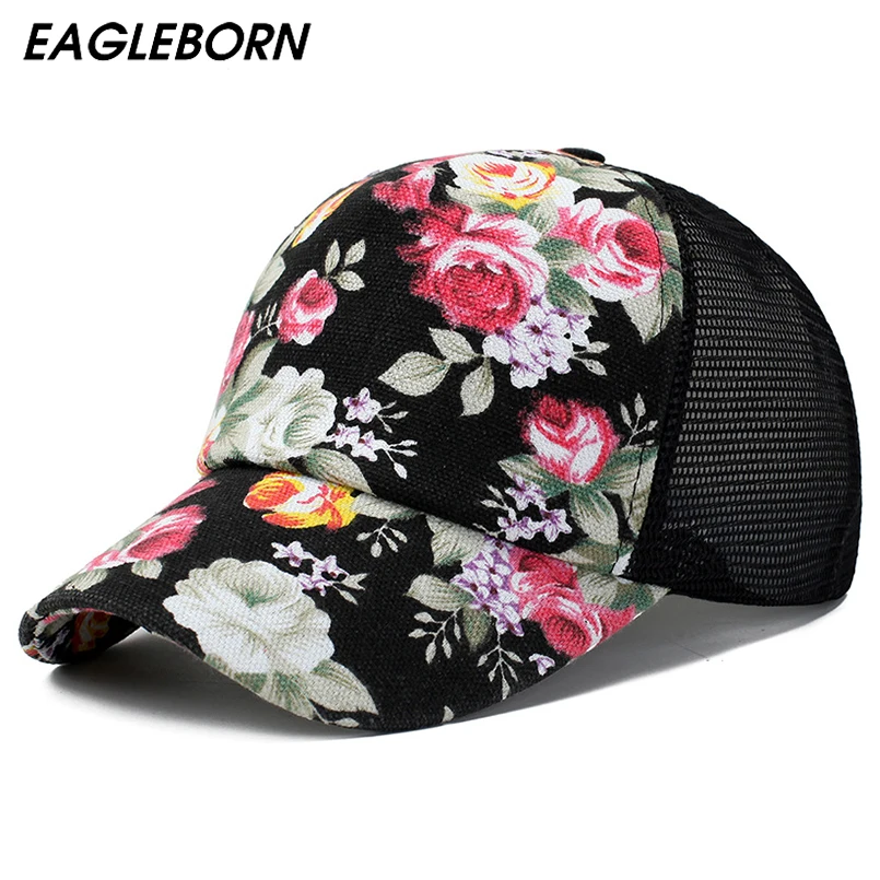Новая летняя женская сетчатая дышащая бейсбольная кепка с цветочным принтом
