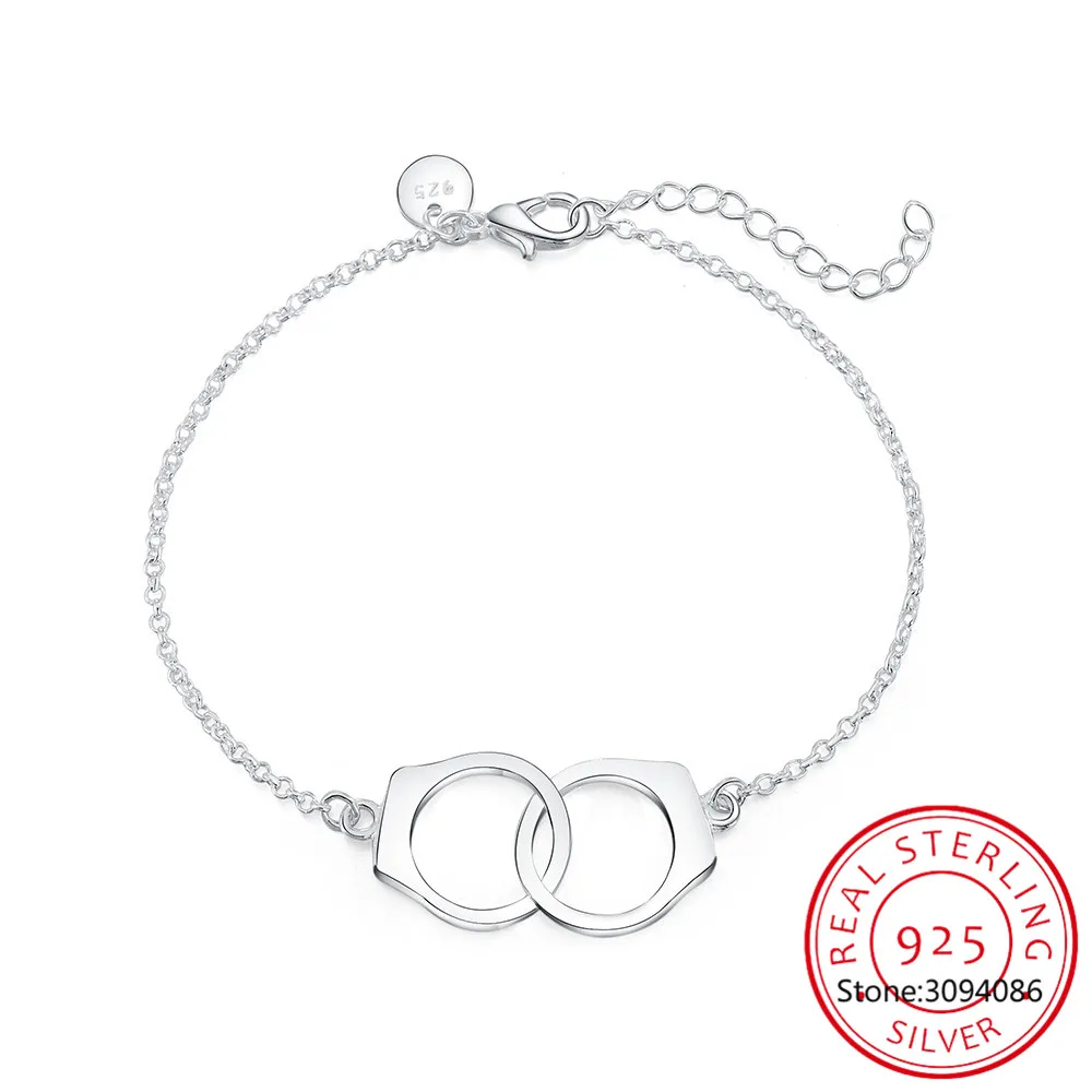 

925 Sterling Silver Bracelet Korean Handcuffs Shaped Charm Bracelets & Bangles Chains For Men and Women Fine Jewelry Party Gift