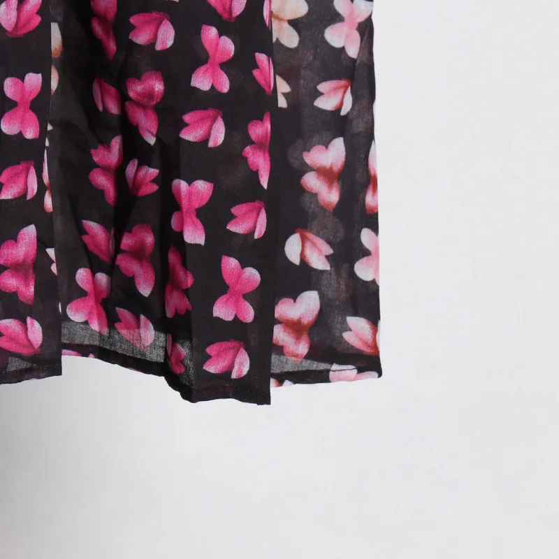 

SeeBeautiful Printed Long Loose Dress V-neck Stitchig Lace Puff Sleeve High Waist New Fashion 2021 Spring Women M885