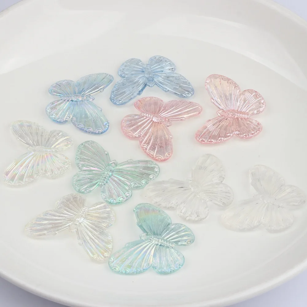 

Rainbow Color Acrylic Butterfly female simple and versatile pendant 10pcs/lot DIY handmade earrings jewelry accessories