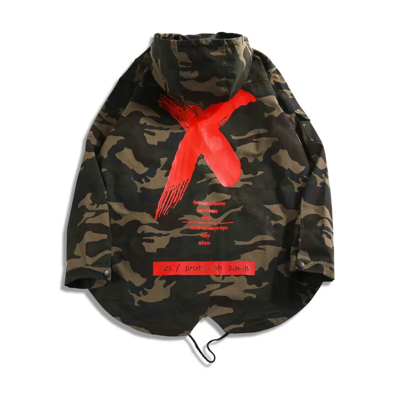 

shipping spring Free Camouflage Jacket Men Coat Streetwear Ribbon Patchwork Men X Print Bomber Coat Harajuku Pilot Flight Jacket