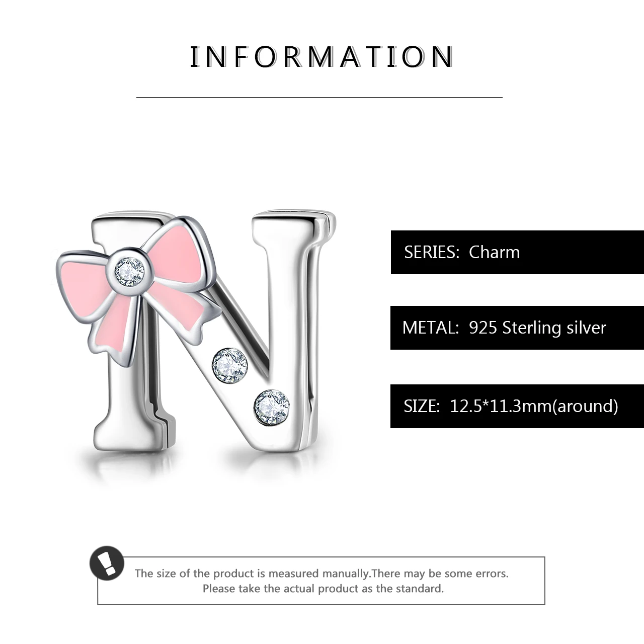 Розовый бант буквы Алфавит N Аутентичные 925 пробы серебряные шармы-клипсы бусины