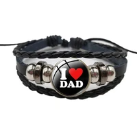 cute i love dad letter quote charm bracelet fashion punk black adjustable length rope chain leather bracelet fathers day gift
