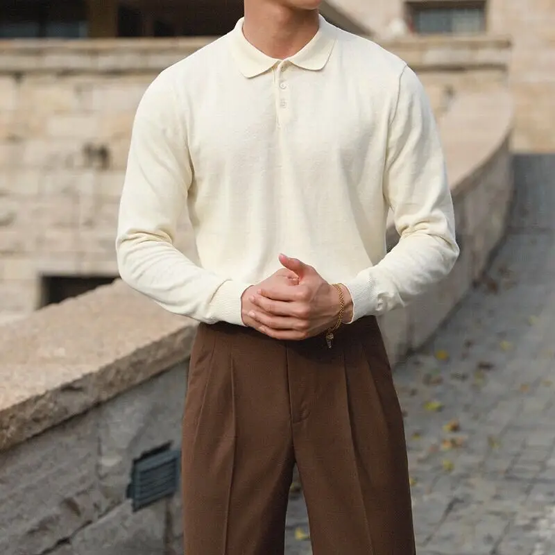 

Мужская хлопковая рубашка-поло с лацканами, однотонная Свободная Повседневная рубашка-поло в Корейском стиле, модель W141 на лето, 2021