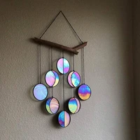 clear rainbow iridized moon phase art wall hanging stained glass moon wall decor