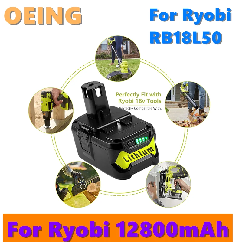 

2021 18V12800mAh Li-ion Rechargeable Battery for Ryobi ONE cordless Power Tools BPL1820 P108 P109 P106 P105 P104 P103 RB18L50