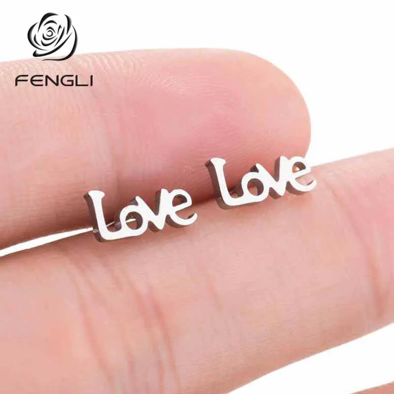 FENGLI маленькие милые серьги с надписью Love для влюбленных детей романтические
