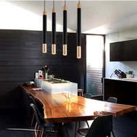 modern led pendant light black golden long tube hanging light kitchen island dining room shop decoration cylinder pipe lamps