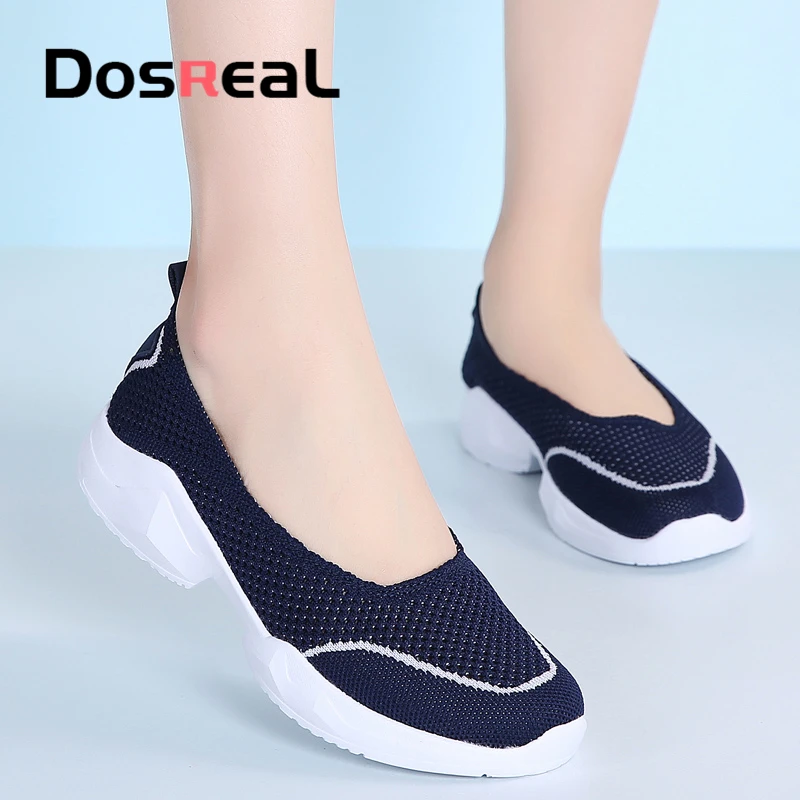 Dosreal Новое поступление Модные женские туфли на плоской подошве Летние дышащие кроссовки милые без шнуровки