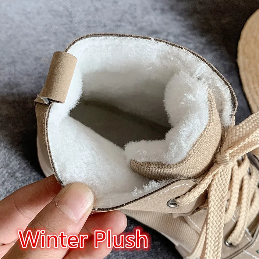 

Spring Autumn Women Canvas shoes Martin Ankle Boots Flat Platform Short Boots Woman Motorcycle Boots Small Big Size 30 - 46