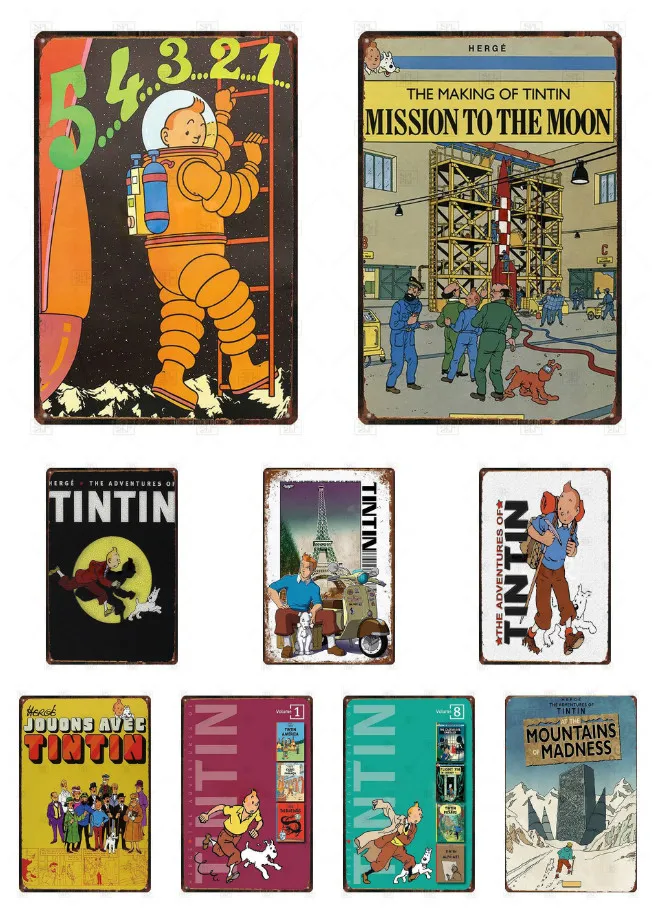 

Tintin Cartoon Movie Tin Sign Metal Plate Iron Painting Kids Room Wall Bar Coffee Home Art Craft Decor 30X20Cm