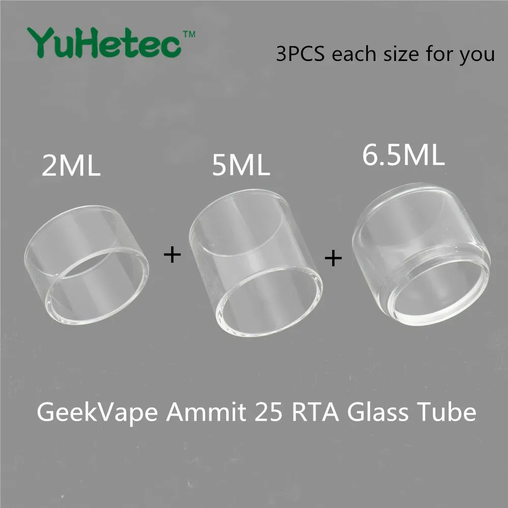 

Аксессуары для вейпа, 3 шт., оригинальная стеклянная Сменная трубка YUHETEC для GeekVape Ammit 25 RTA Atomizer 2 мл, 5 мл, 6,5 мл