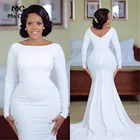 Простое вечернее платье-Русалка с длинным рукавом, длинное черное эластичное атласное белое платье с бусинами для выпускного вечера, вечернее платье на заказ