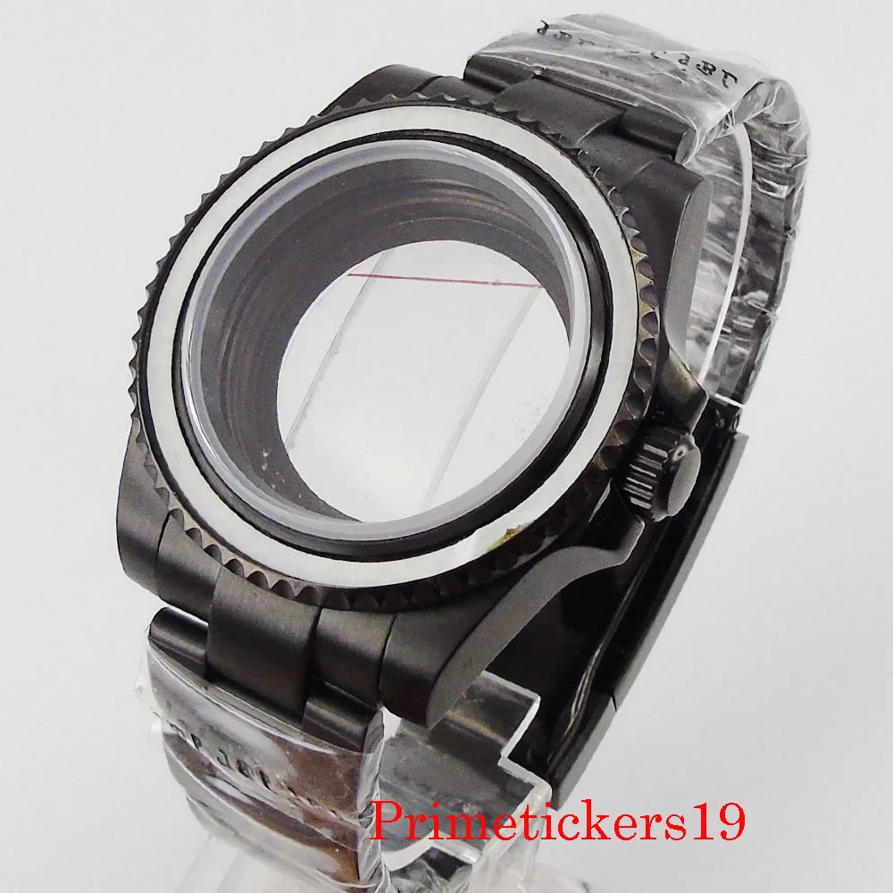 

40 мм черный PVD покрытием из нержавеющей стали чехол для часов подходит NH35 NH36 MIYOTA 8215 движение сапфировое стекло Oyster браслет