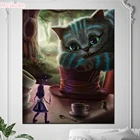 Алмазная живопись Алиса в стране чудес, полная квадратная Алмазная вышивка, вышивка крестиком, кошка, Алмазная мозаика, домашний декор