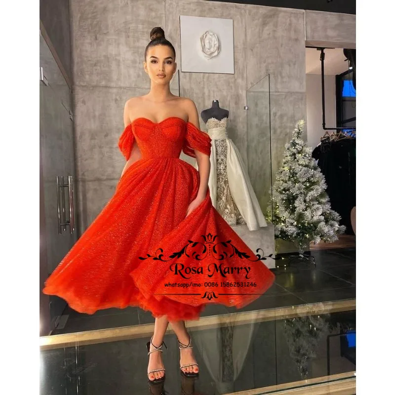 

Женское вечернее платье с блестками, красное ТРАПЕЦИЕВИДНОЕ ПЛАТЬЕ до середины икры с открытыми плечами, платье для выпускного вечера, 2021