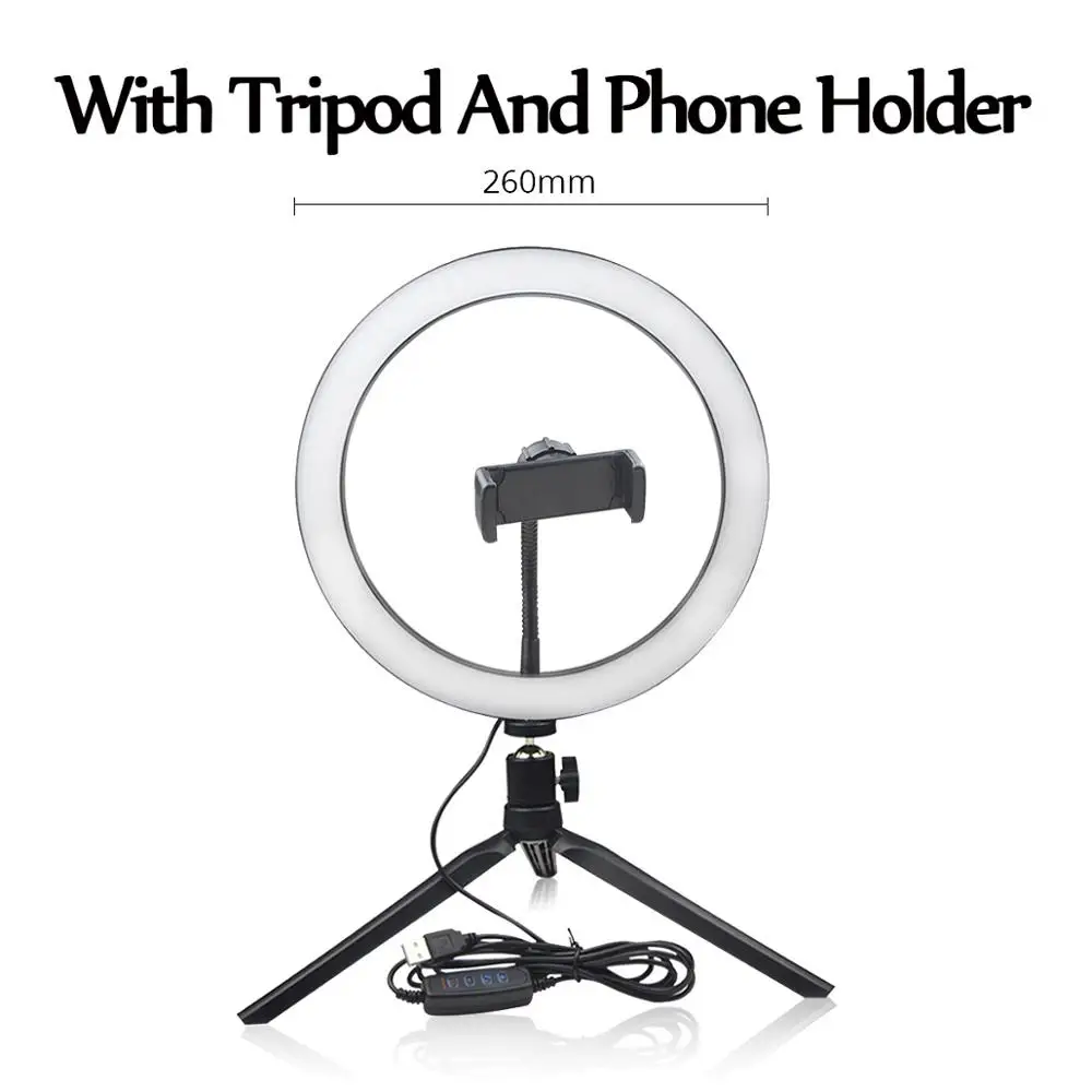 Tripod Phone Holder Светодиодный светильник для телефона, кольцо для селфи, кольцевая лампа, новинка novedades, светильник для фотосъемки, видео, студии, заполняющий светильник, фото светильник для смартфона - Цвет: Tripod Phone Holder