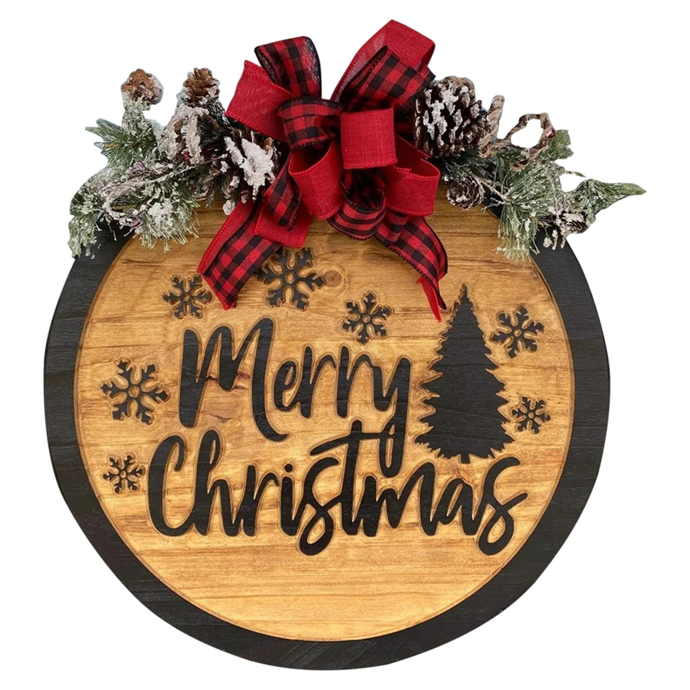 

2022 New Year Wooden Door Hanging Sign Christmas Tree Ornament Xmas Front Door Home Wooden Pendant Navidad Gift