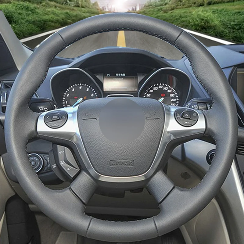 Рука сшитый черный кожаный чехол на руль для Ford Focus 3 2012 2014 KUGA Escape 2013 2016 C MAX 2011