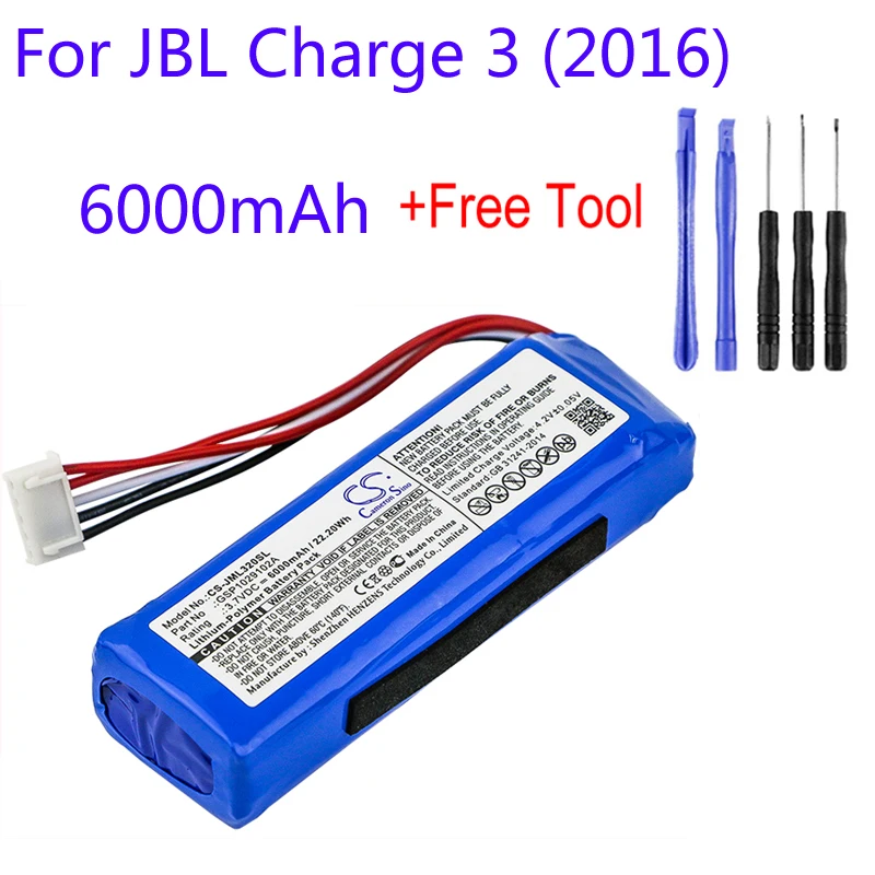 

Cameron Sino GSP1029102A для JBL Charge 3 2016 CS-JML320SL 6000 мАч запасной громкий динамик аккумулятор батарея Accu