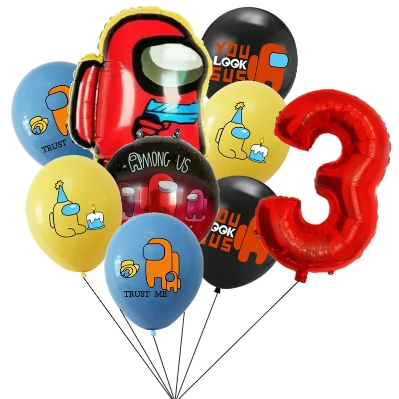 9pcs Amonged Foil Balloons Crewmate All Game Party Latex Ballons Us Cake Toppers Hero Happy Birthday Banner Decoration Boy Toy | Дом и сад