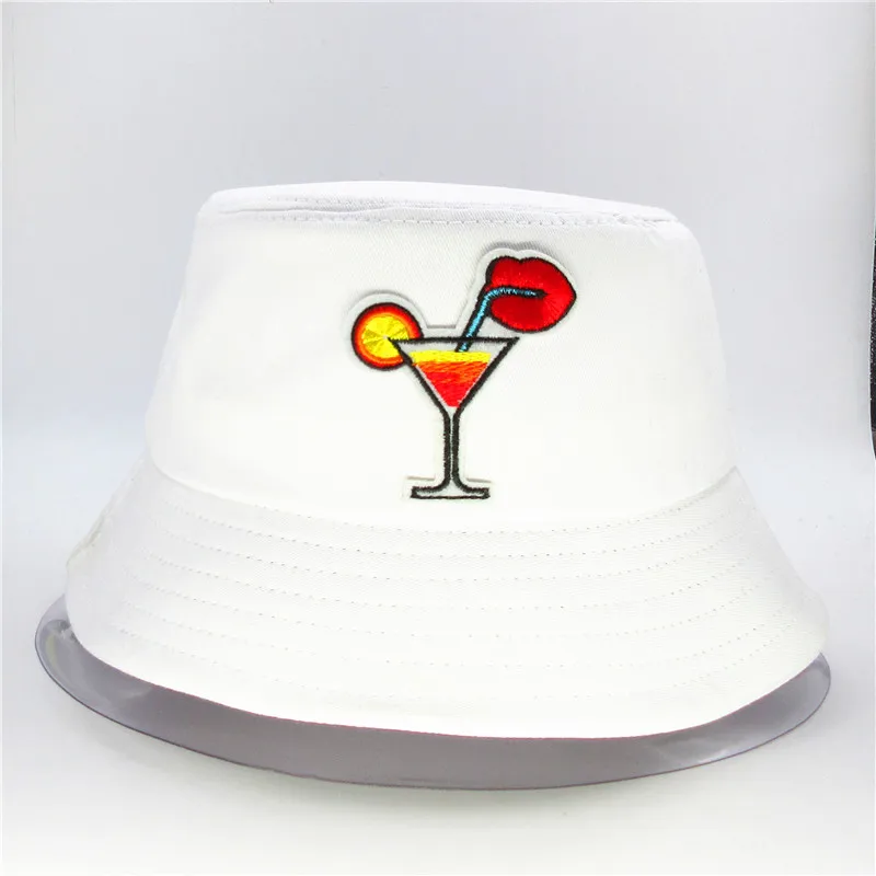 

LDSLYJR Cartoon cocktail embroidery cotton Bucket Hat Fisherman Hat outdoor travel Sun Cap Hats for men and Women 292