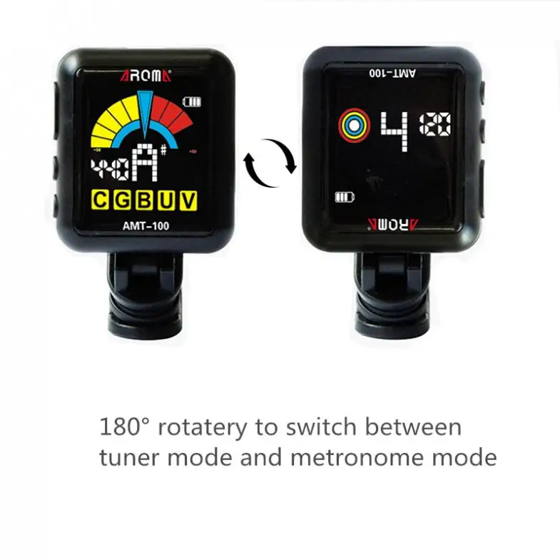 Арома AMT 100 электрогитарный тюнер с зажимом метроном 2 в 1 со встроенным
