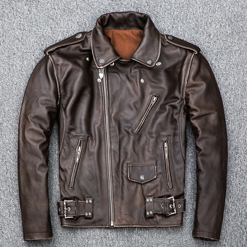 Мужская куртка из натуральной коровьей кожи в винтажном стиле Куртки сезон