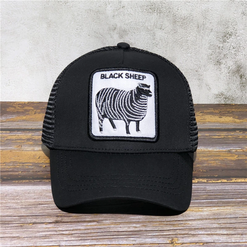 Новинка, GoorinS, животная ферма, шляпа для мужчин, Лев, зверь, вышивка, бейсболка, животное, дышащая сетка, Дальнобойщик, хип-хоп шапки - Цвет: black BLACK SHEEP