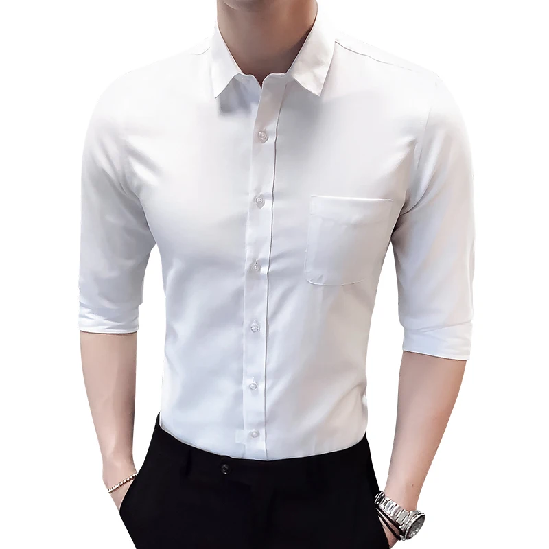 

2020 Half Sleeve Shirt Men Solid Korean Oxford Mens Business Shirts Casual Slim Fit Streetwear Social Shirt Camisa Masculina