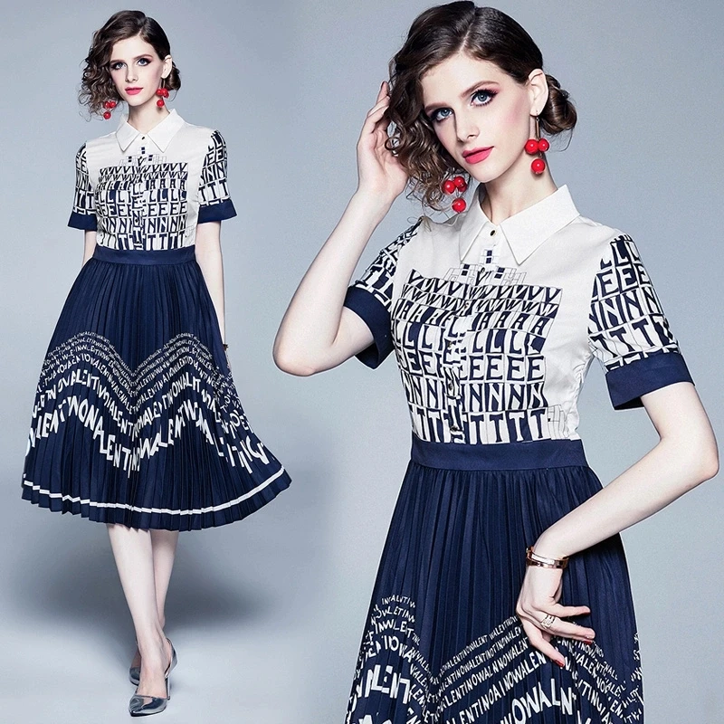Летнее винтажное женское платье с коротким рукавом и буквенным принтом цветными