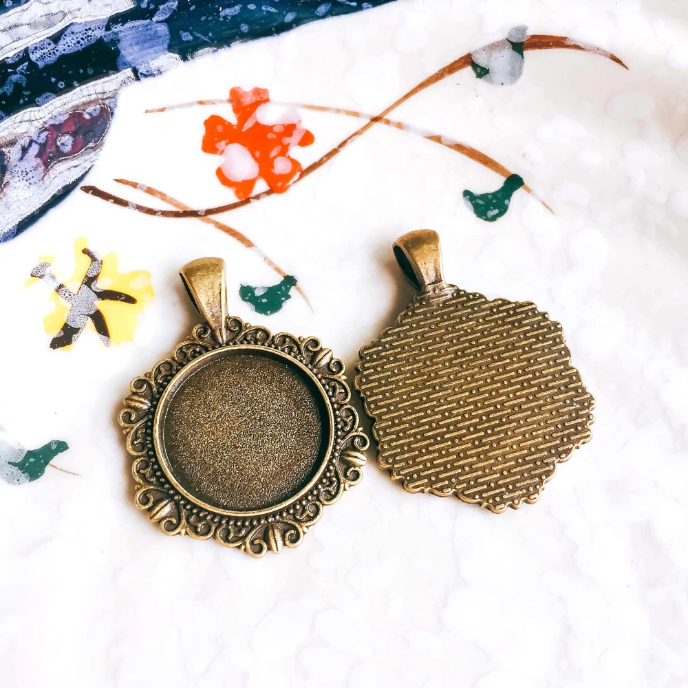 

5pcs/lot 20mm Necklace Pendant Setting Antique Bronze Silver Glass Cabochon Blank Base Supplies for Jewelry Finding T144