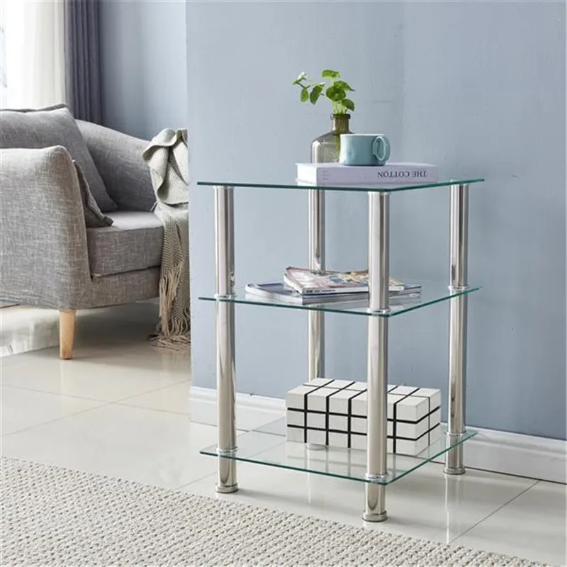 

Three-layer Stepped Tempered Glass Stainless Steel Tube Side Table Living Room Sofa Side Table Home Furniture 3 Types US Stock