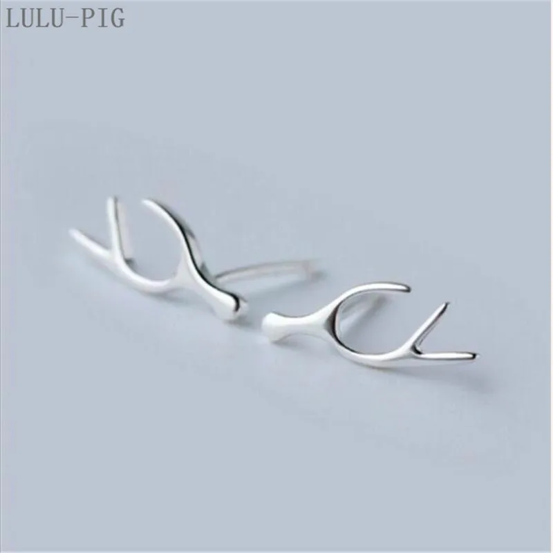LULU-PIG, Стерлинговое Серебро 925 пробы, серьги-гвоздики, Корейская версия, простая Мода, оленьи рога, серебро, милые веточки, персональные женские серьги-гвоздики E0123