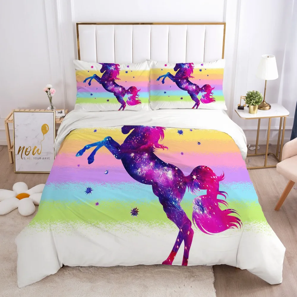 

cartoon Bedding Set for kids baby duvet cover set for home bed linen bed linings family sets Euro 70x70 Rainbow unicorn