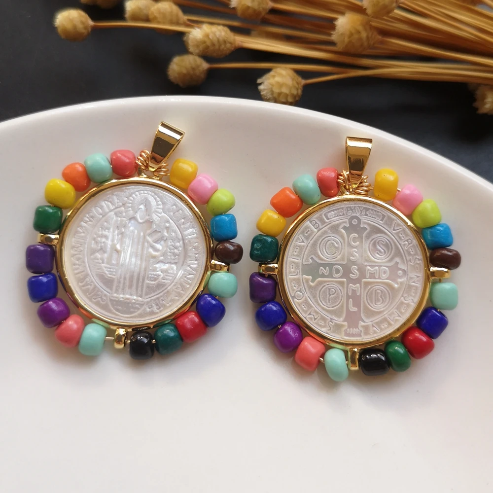 

10pcs/lot 31mm Natural San Benito Mother Pearl Shell Pendant San Benito Cross Mother Pearl Charms for Necklace