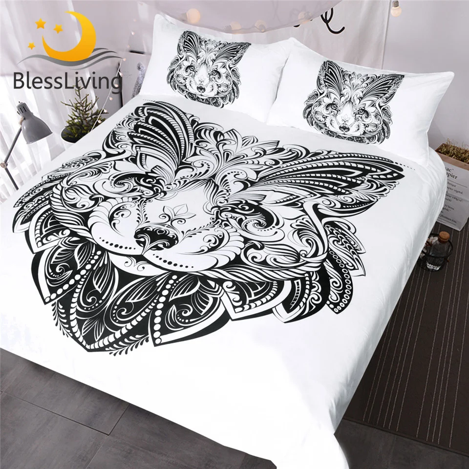 Комплект постельного белья blesslive Lion Королевский черно белый пододеяльник