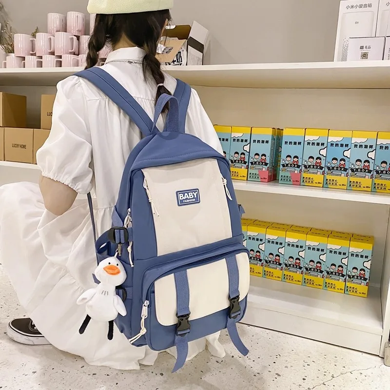 "Летний модный женский рюкзак, трендовый школьный ранец контрастных цветов для девочек, нейлоновые вместительные водонепроницаемые дорожн..."