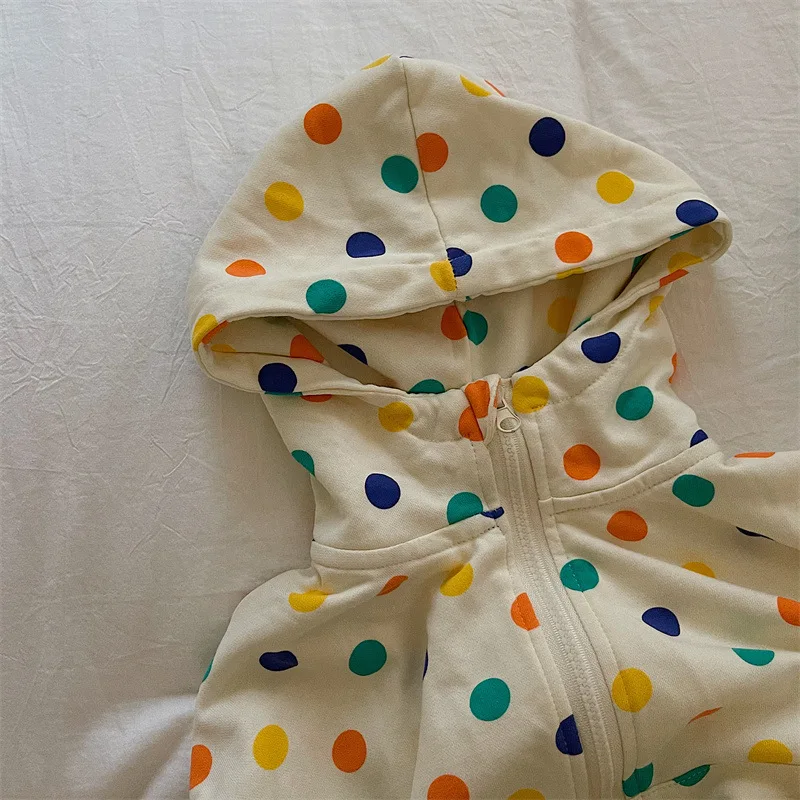

Toddler Casual Kids Cotto Coat & Jacket 2021 New Autumn 2-6t Yrs Boys and Girls Cute Dot Pattern Hooded Full Sleeve Girls Jacket
